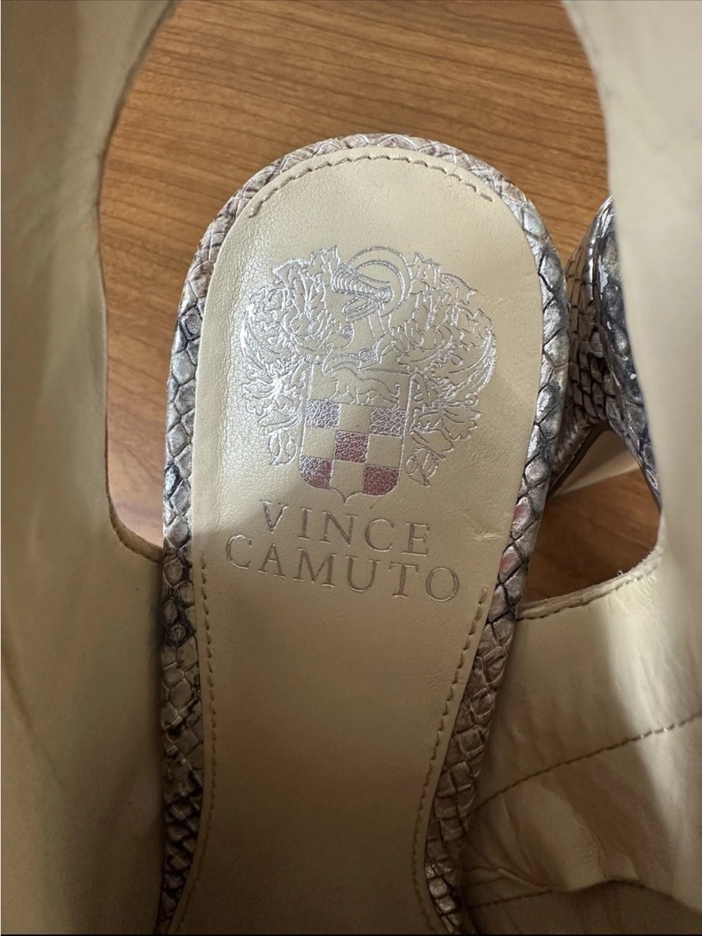 Vince Camuto Snake-Print Peep Toe Booties in Taupe and Gray, size 7.5 - Picture 5 of 8